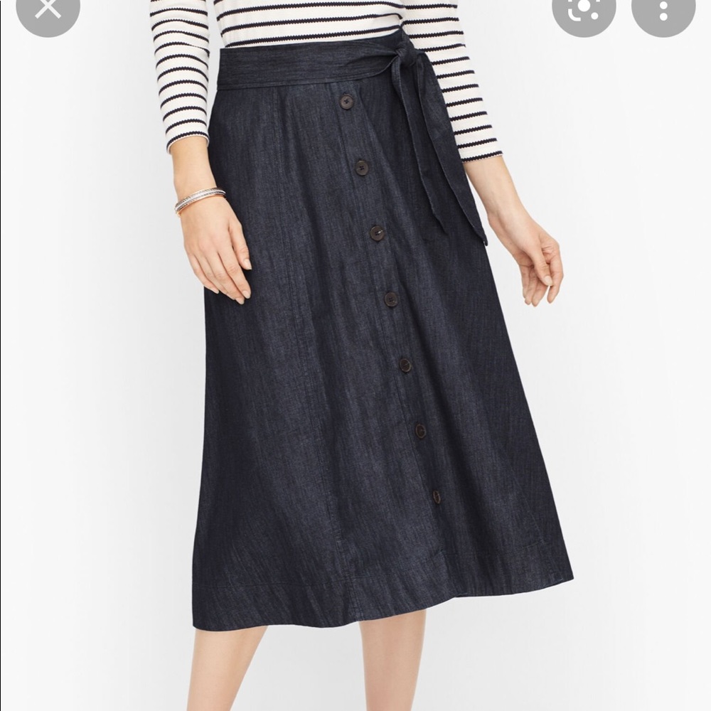 Talbots chambray denim button down midi skirt